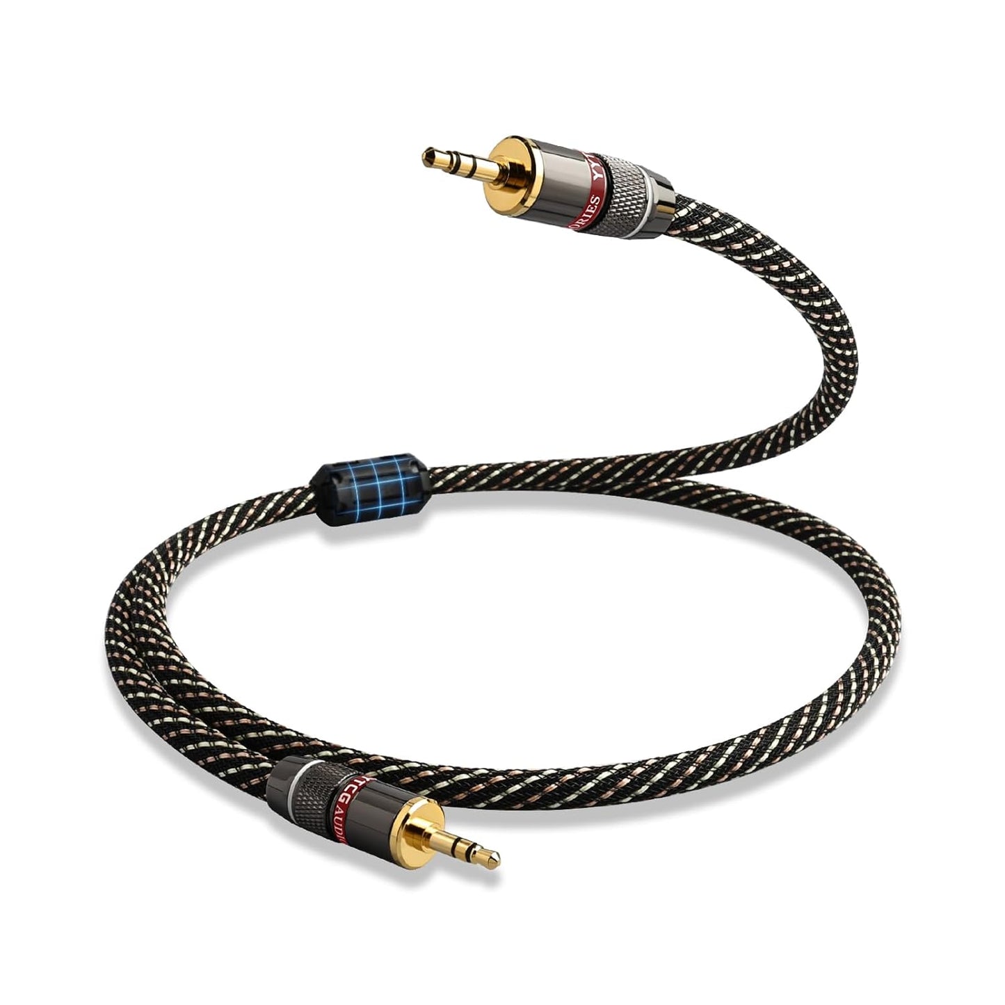 Audiophile HiFi Audio Cable–3.5mm to 3.5mm,6N OFC Core,24K Gold-Plated Plugs,with Nylon Braid,AUX Cable,Compatible with Phone,MP4,Speakers,Amplifiers,TV(4.92ft/1.5m)