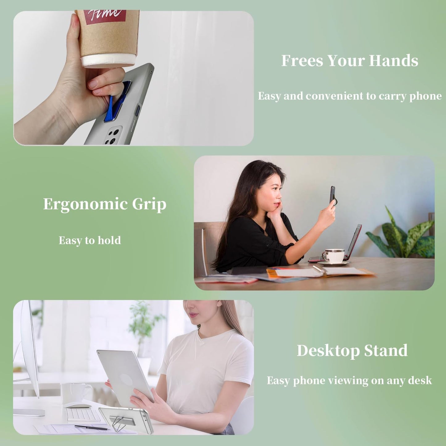 4Pcs Adhesive Phone Strap Grip Finger Holder for Hand, Sticky Elastic Cellphone Loops for Back of iPhone Case Accessories, Thin Smartphone Grips - Black Silver Black White