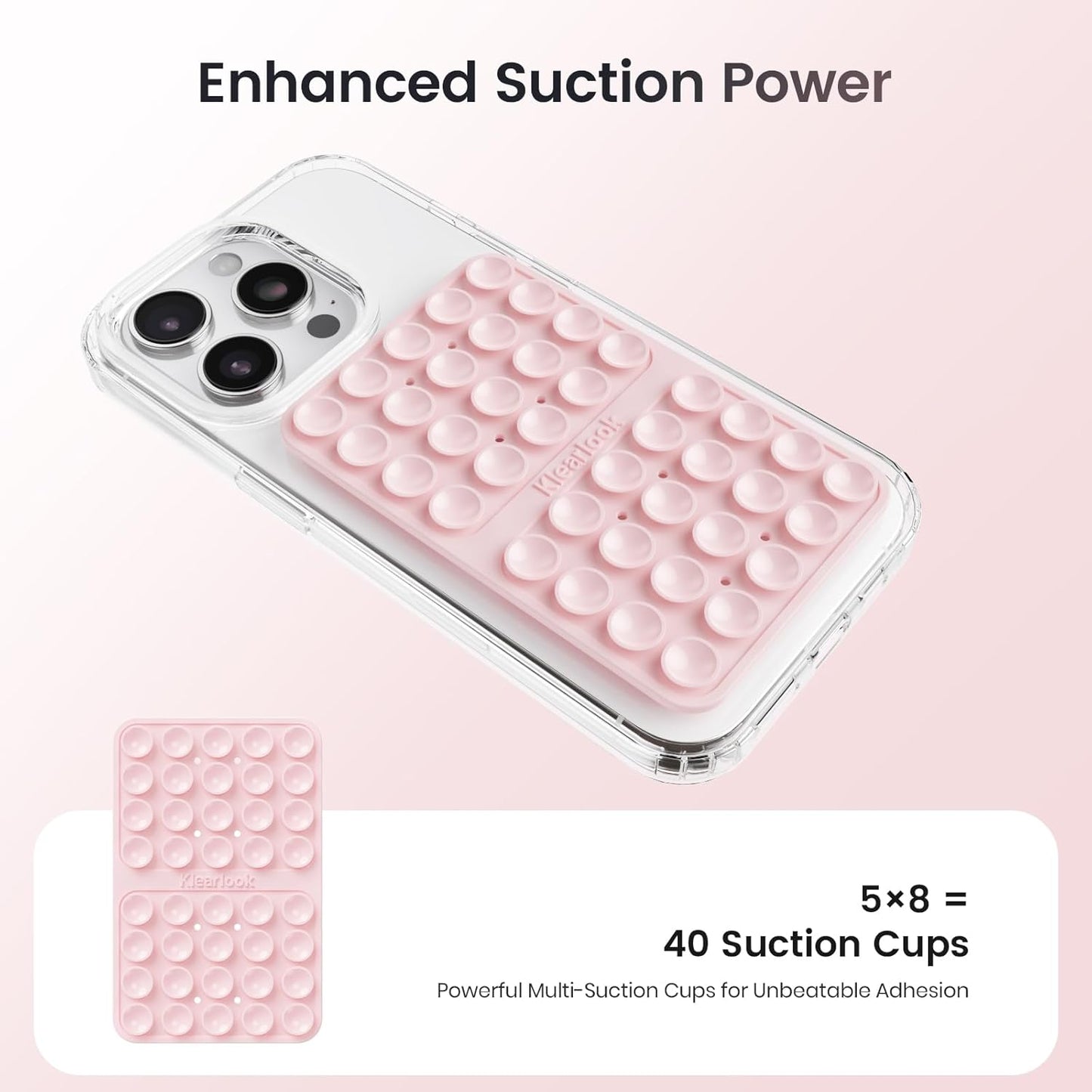 2PCS Silicone Suction Cup Phone Case Mount Double Sided, Hands-Free Phone Accessories Holder for Selfies and Videos, Silicon Sticky Phone Grip for iPhone and Android, Transparent&Light Pink