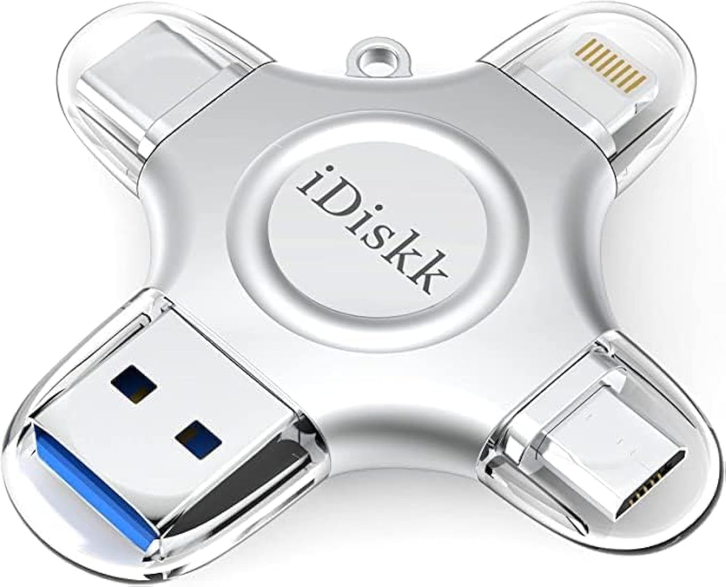 MFi Certified iDiskk 128GB Flash Drive for iPhone 15 16 iPad USB 3.0 Lightning Drive 4 in 1 Multi Functional External Storage for iOS and Android Samsung Phones Type c Devices and MacBook Photo Drive