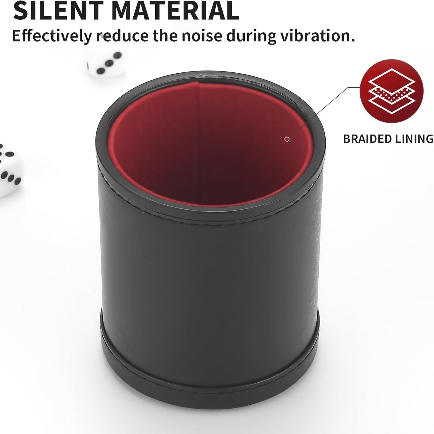 5 Pack PU Leather Dice Cup Set with 6 Dot Dices Felt Lined Quiet Shaker for Yahtzee Bar Party Family Dice Games,Red/Black