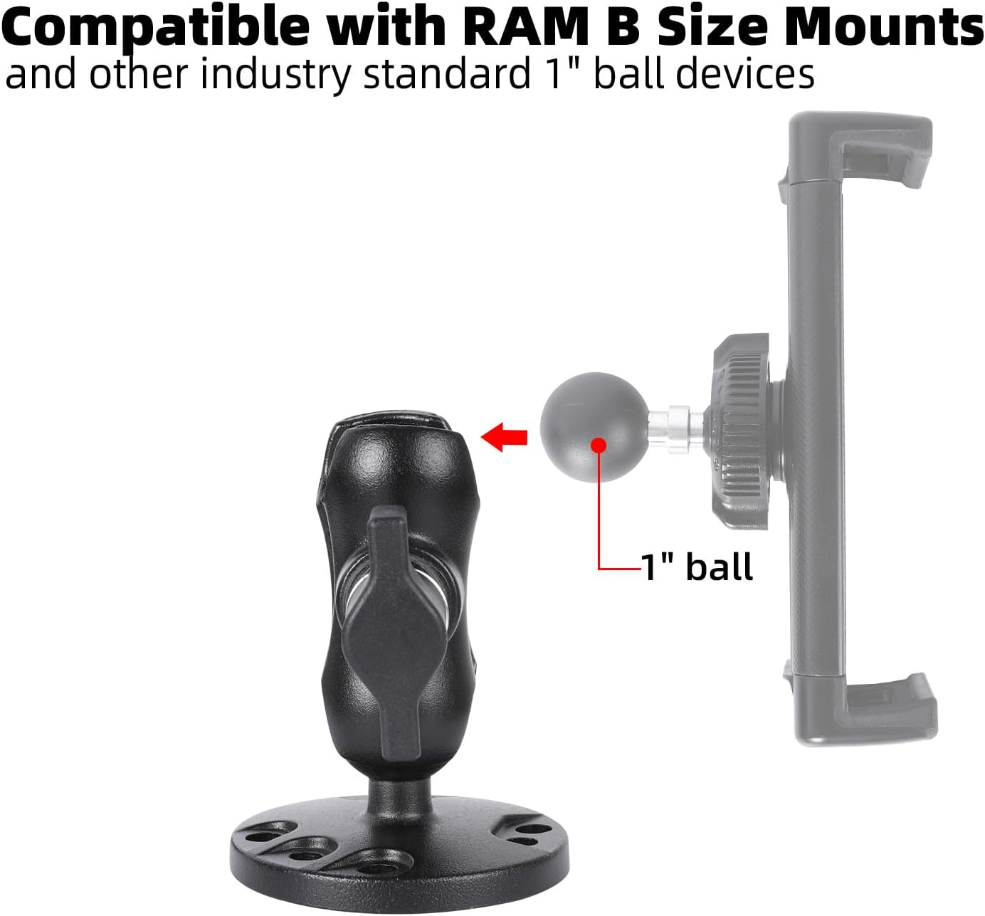 1" Ball Double Socket Arm with AMPS Hole Round Plate Base, Aluminum Alloy Arm&Drill Base, Compatible with RAM Mounts 1 Inch Ball Components, for Bike Car Motorcycle Phone Mount (3.15" Length)