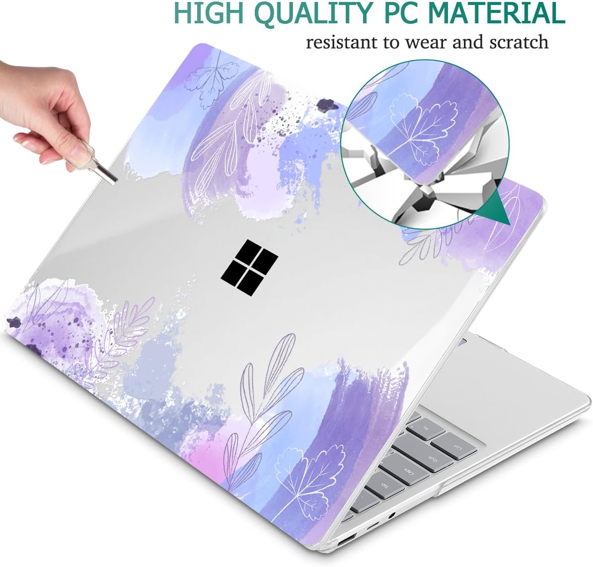 Tuiklol Case for 15 Inch Microsoft Surface Laptop 5/4/3 2022-2020, Model 1979/1953/1872/1873 Hard Shell Cover, Keyboard Cover+Screen Protector+Dust Plugs,Inset Flora