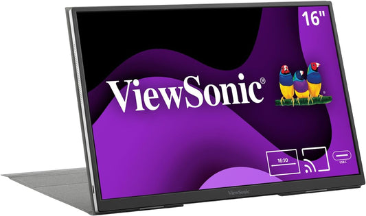 ViewSonic VG1656N 16 Inch 1200p IPS Wireless Portable Monitor with 2 Way Powered 60W USB C, Built-in 4000 mAh Battery and Stand with Smart Cover