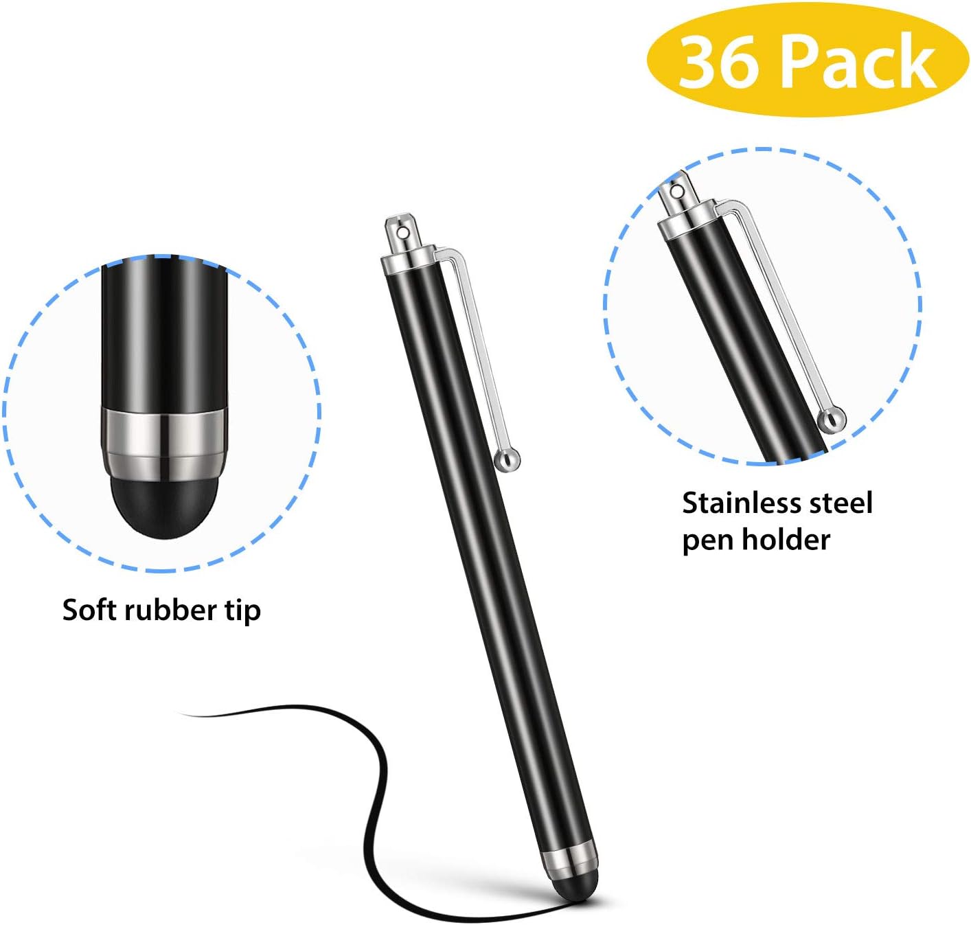 Outus 36 Pcs Stylus Pen for Universal Capacitive Touch Screens Devices, Stylus Pen Compatible with Tablet for Classroom Travel Olders Friendly(Black, Silver)