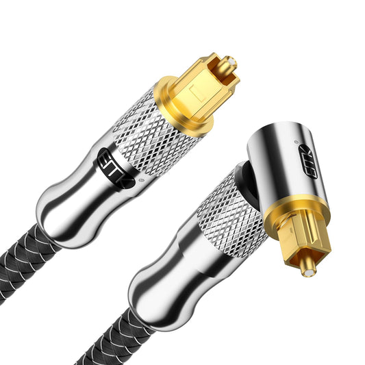 EMK Premium 24K Gold-Plated Right Angle Optical Cable – 90° Toslink to Toslink (5M/15Ft), 360° Rotatable for Soundbars, TVs & Home Theater