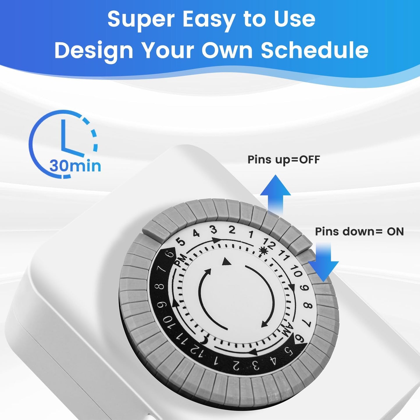 Outlet Timer,Timers for Electrical Outlets Indoor with 3-Prong Dual Outlet,24-Hour 30 Minute Daily On/Off Cycle, Plug-in Mechanical Timers for Christmas Lights, Lamps, Grow Light (2-Pack)