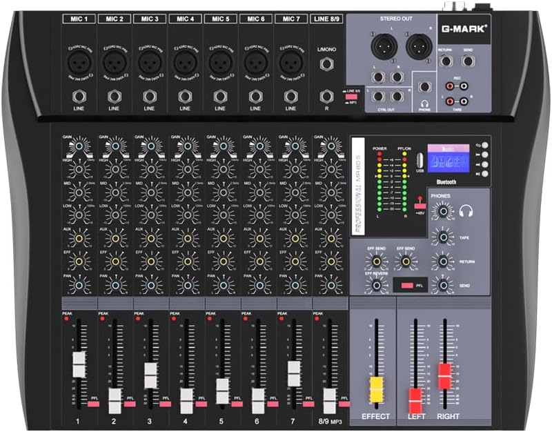 G-MARK MR80S Audio Mixer Interface USB Bluetooth Mixing Console 8 Channel 48V Phantom Power Sound Board Music Reverb For PC Stage DJ Studio Sound Controller Analog Mixer
