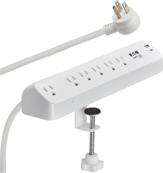 Eaton Tripp Lite Series Desk Clamp Power Strip Surge Protector, 6-Outlets, USB-A & USB-C Charging Ports, 900 Joules, 6ft Flat Extension Cord, Lifetime Manufacturer's Warranty (TLP66UCLAMP)