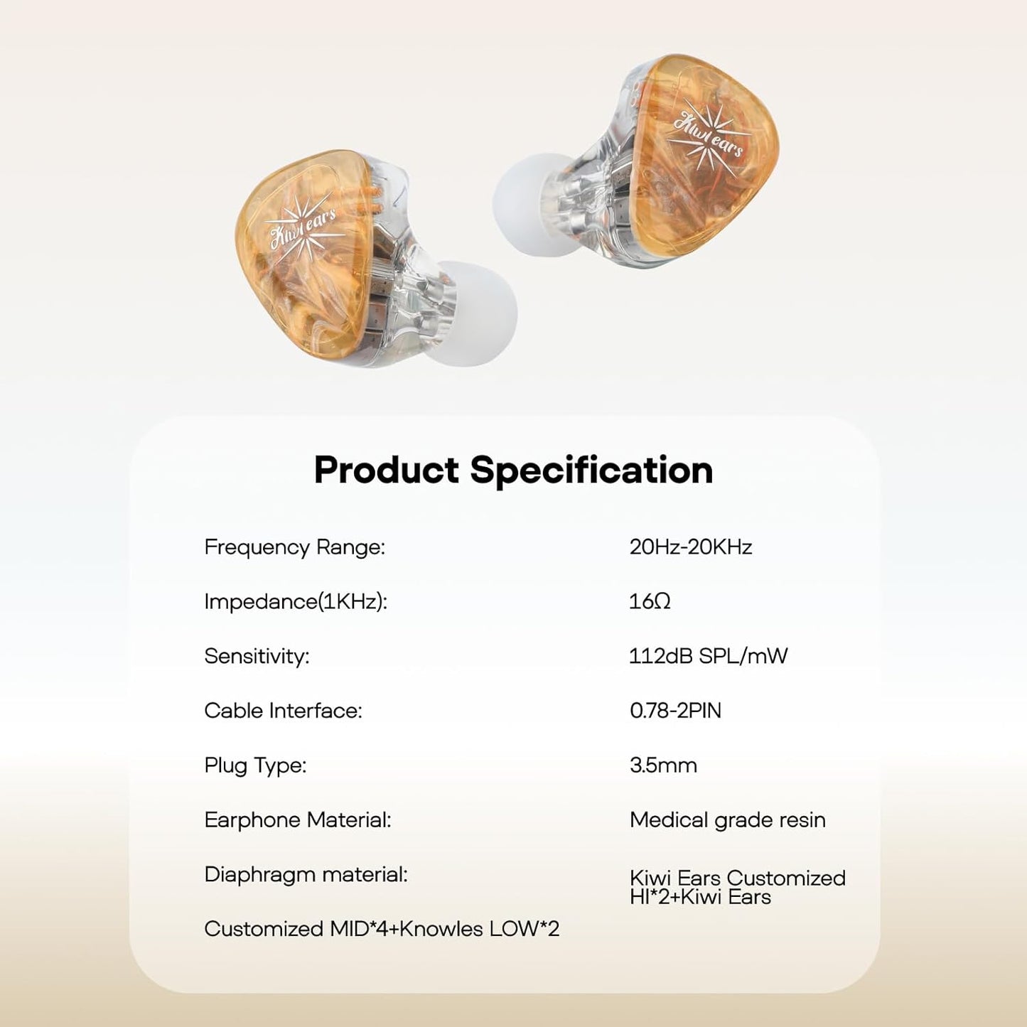 Linsoul Kiwi Ears Orchestra Lite Performance Custom 8BA in-Ear Monitor IEM with Detachable 4-core 7N Oxygen-Free Copper OFC Cable, Handcrafts Faceplate for Audiophile Studio Musician (Orange)