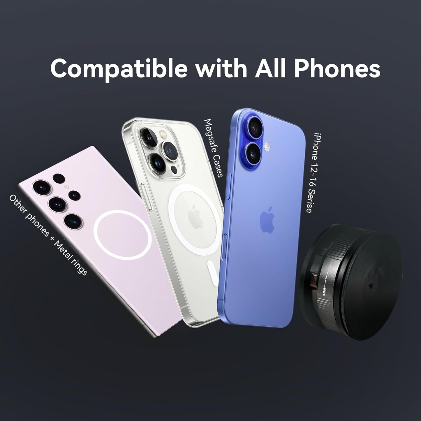 Upgraded 360° Nano Gel Vacuum Magnetic Car Phone Holder Ultra Strong Suction Magnetic Force for MagSafe, iPhone 16 Pro Max, Android - Foldable Retractable Mount for Car/Dashboard/Gym/Mirror(Black)