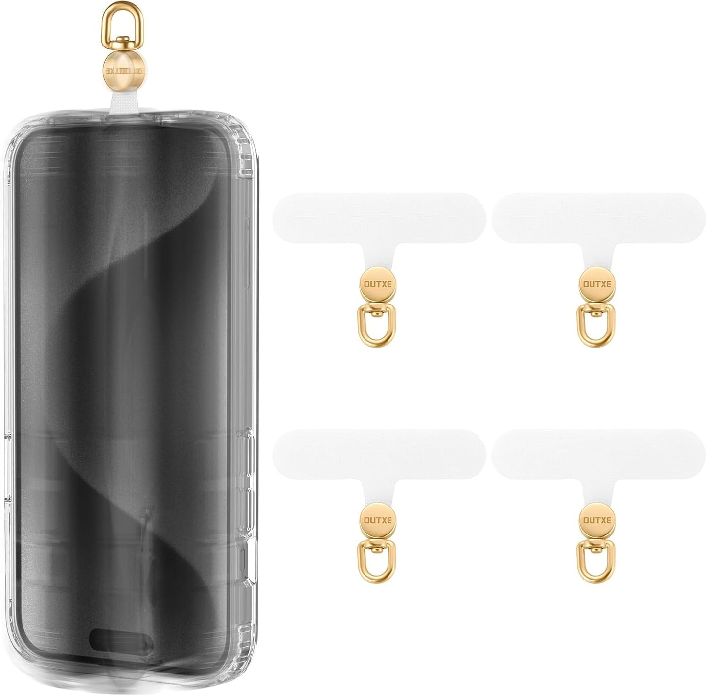 OUTXE Phone Tether Tab Rotatable 360°, 4 Pack Phone Lanyard Patch for Phone Strap Compatible iPhone & Other Cell Phone (White)