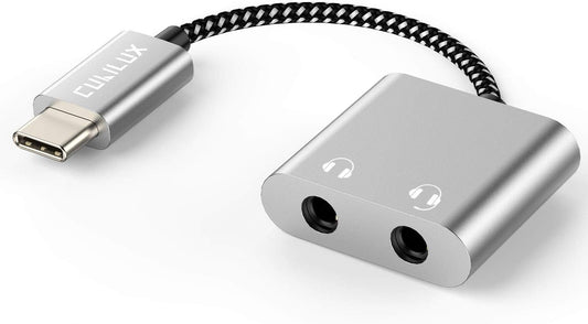 Cubilux USB C Dual Headphones Splitter, Type C to Double 3.5mm Audio Splitter, 2-Way Earphone Adapter for Android Phone, Tablet