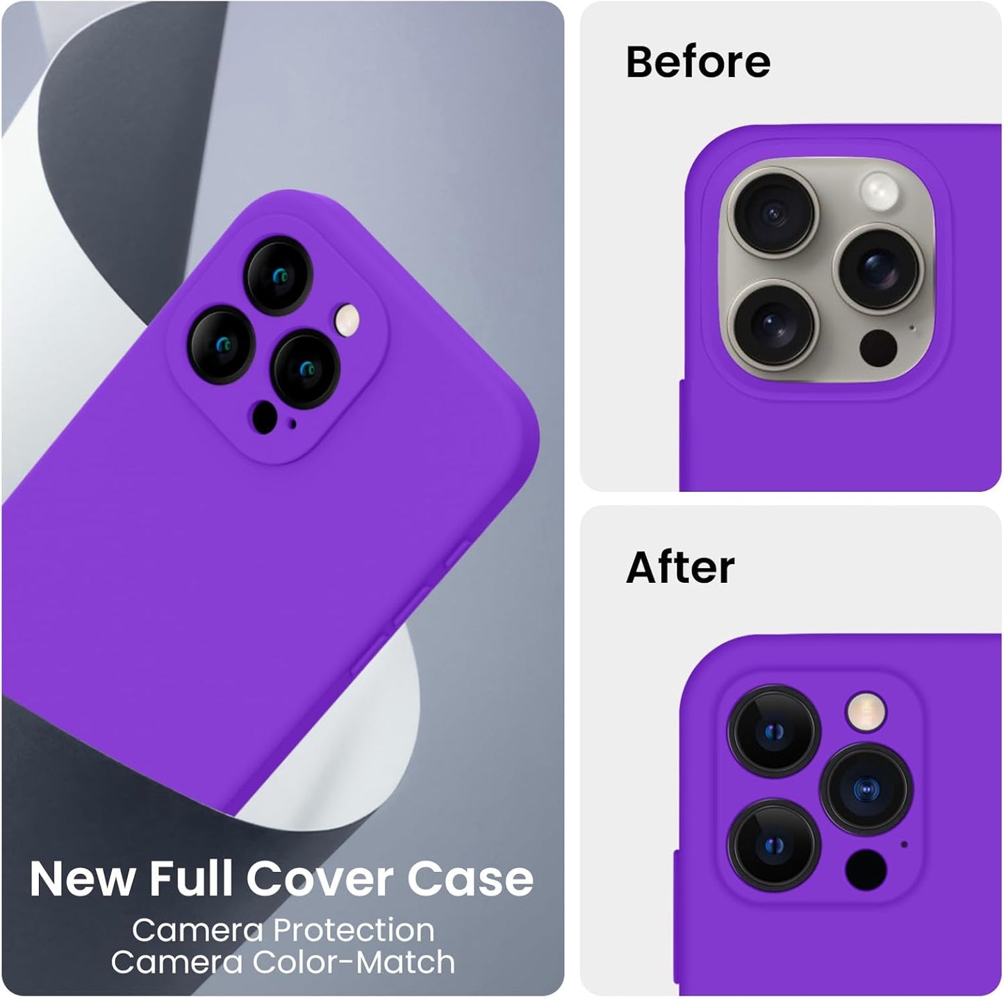 FireNova Designed for iPhone 15 Pro Max Case, Silicone Upgraded [Camera Protection] Phone Case with [2 Screen Protectors], Soft Anti-Scratch Microfiber Lining Inside, 6.7 inch, Neon Purple