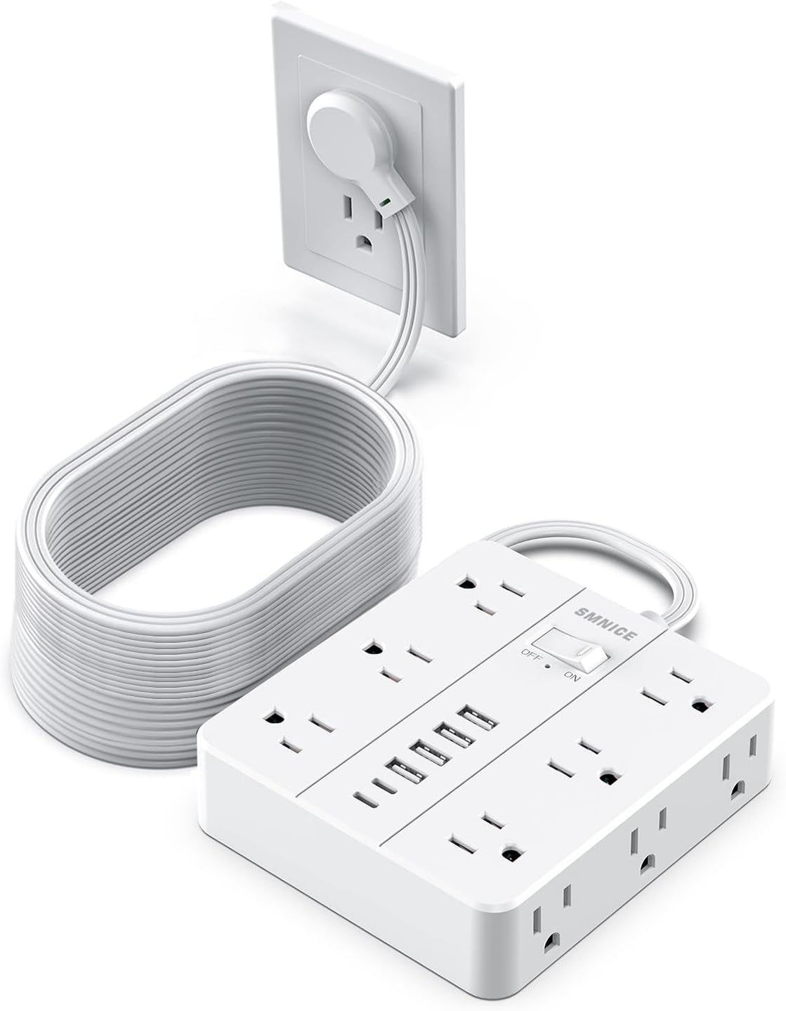 Power Strip Surge Protector 23ft Extension Cord,SMNICE Flat Plug with 12 Outlets 6 USB(2 USB C),Surge Protector Charging Station with Overload Protection for Home, Dorm,Office