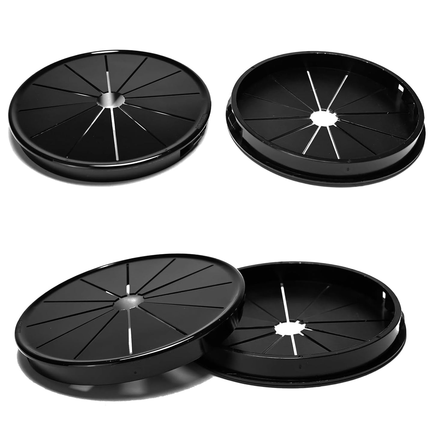 4 Pcs Cable Grommet, Snap Bushing 4" (100 mm) Mounting Diameter, Flexible Petal-Shaped Buckle Round Nylon Desk Grommet for Wires Through Countertop Cord Organizer and Protection, Black