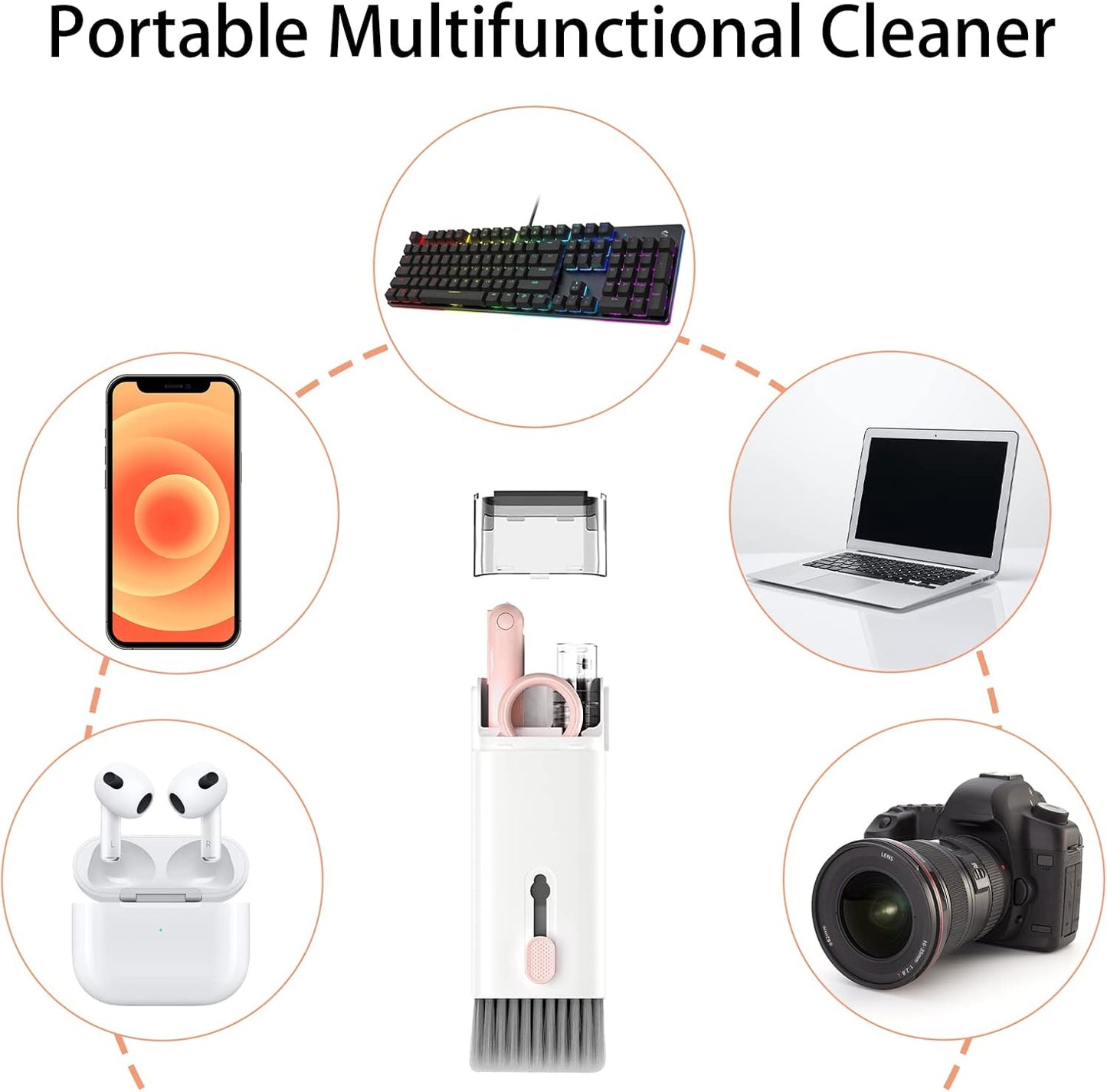 7 in 1 Electronic Cleaner kit - Keyboard Cleaner, Keyboard Cleaning Kit, Laptop Cleaner with Brush, Electronic Cleaner for Airpods pro/Laptop/Phone/Computer/Screen (Give Away a Flannel Cloth) Pink