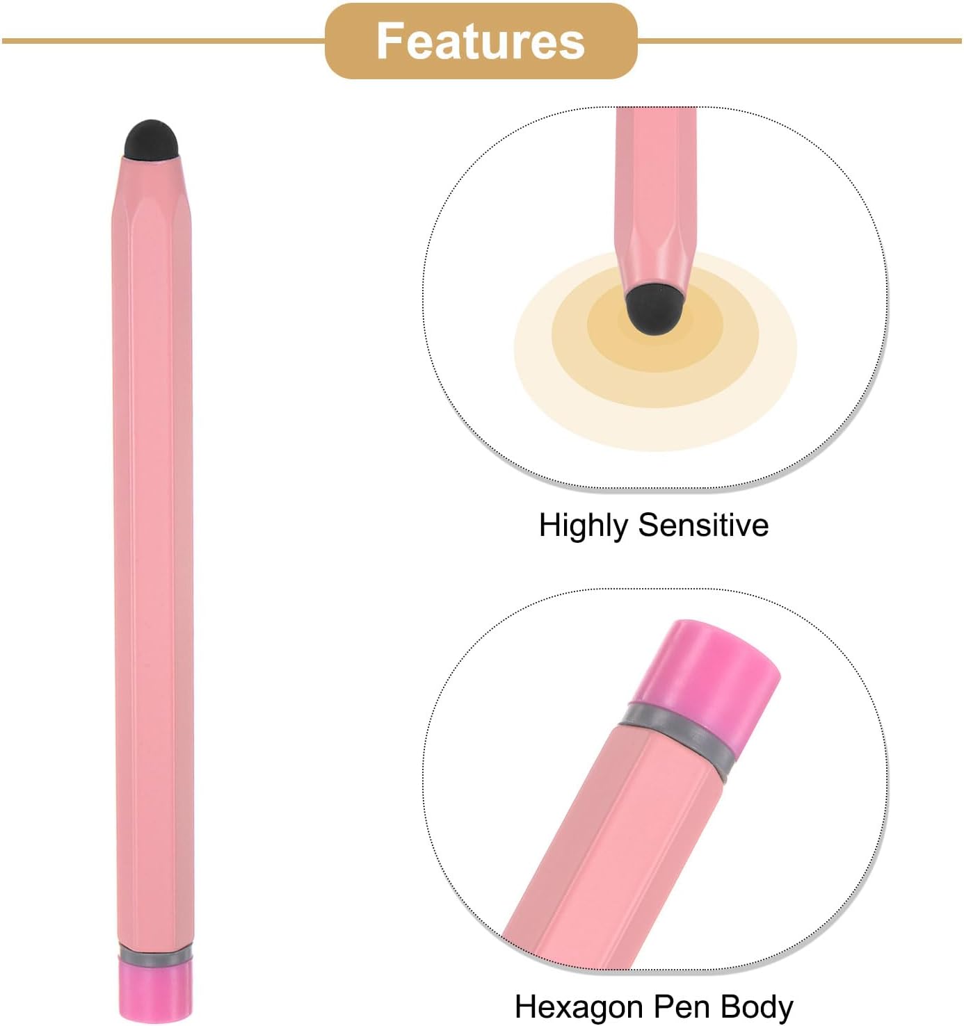 MECCANIXITY 2pcs Stylus Pens for Touch Screens Hexagon Crayon Stylus Pen Universal Capacitive Stylus for All Touch Screen Devices, 4.7" Pink