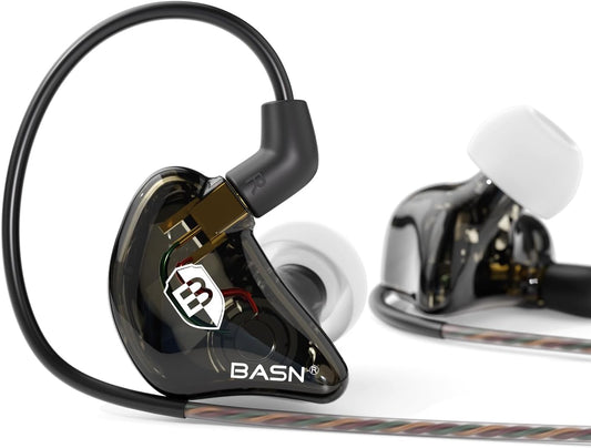 BASN Bsinger PRO in-Ear Monitors Hybrid Dynamic Dual Drivers Two Detachable MMCX Cables Musicians in-Ear Earbuds Headphones (Black)