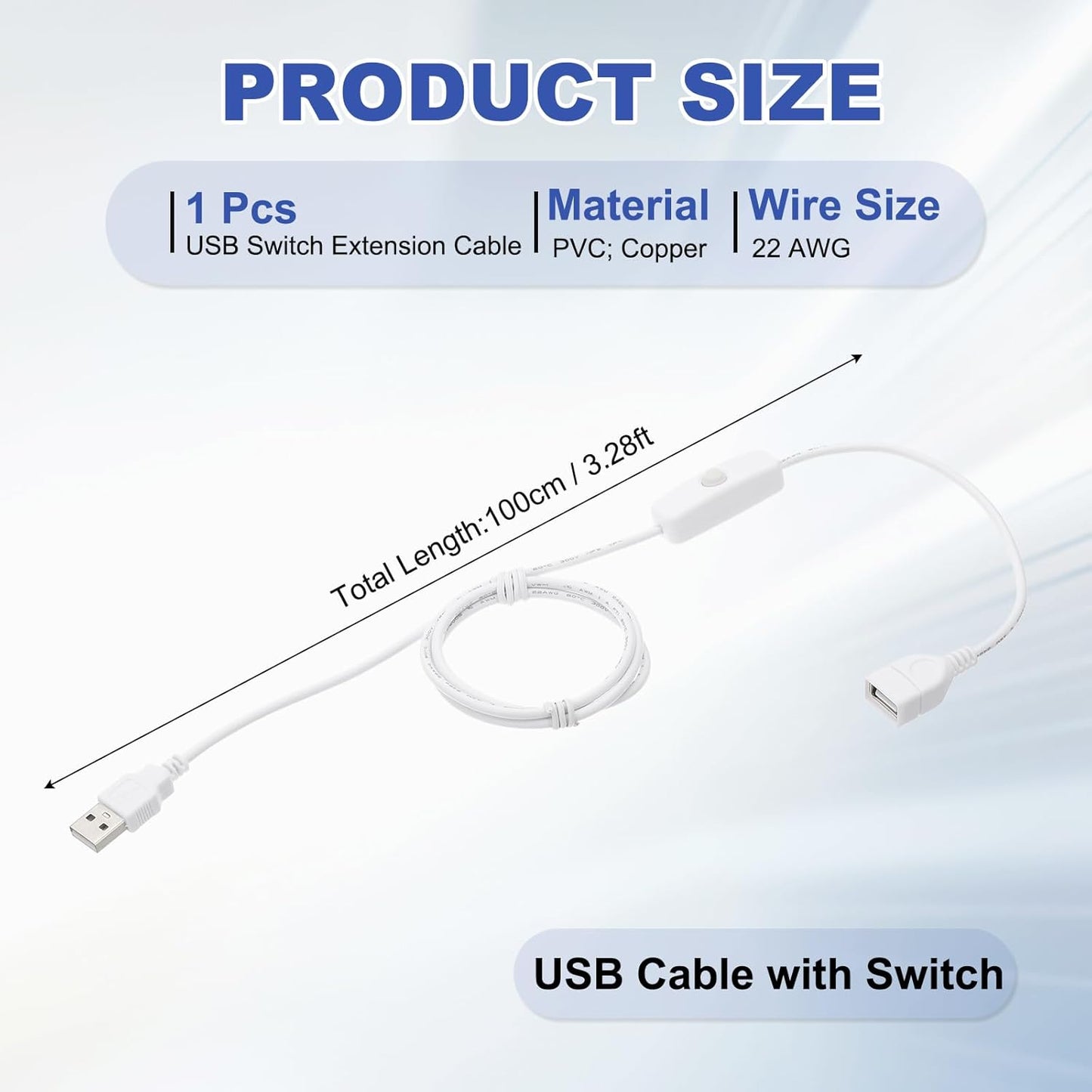 MECCANIXITY USB Extension Cable with ON/Off Button Switch 1m USB Male to Female Extension Cord for Desk Lamp Fan LED Light Strip White Pack of 1