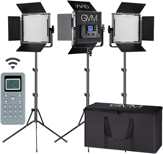 LED Video Light GVM 672S CRI97+ TLCI97+ 22000lux Dimmable Bi-color 3200K-5600K Light Panel With Digital Display For Outdoor Interview Studio Video Making Photography Lighting 3 pcs Kit