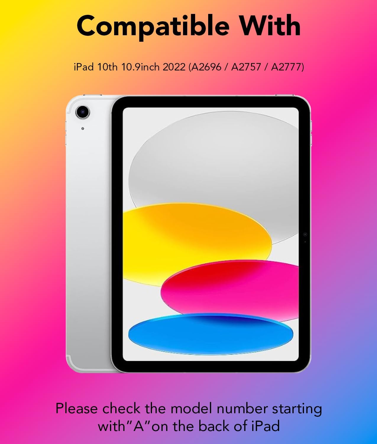 KARTICE Case with Wireless Keyboard Compatible with iPad 10th 2022 10.9 inch, Multi-Touch Trackpad, 7 Color Backlight, 360° Rotating Stand with Pencil Holder for 10th, Excludes iPad and Pencil