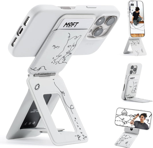 MOFT x Shantell Martin Phone Tripod Wallet for iPhone, Mulit-Angles, Lightweight & Portable Phone Stand, MOVAS Vegan Leather Phone Wallet, Strong Magnets, NFC Card Holder, Misty Cove (with Card Slot)