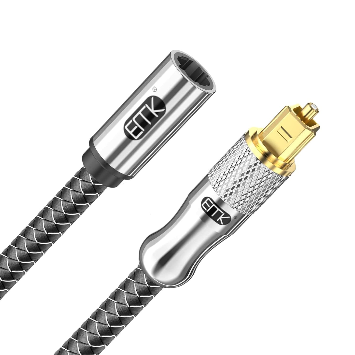 EMK Optical Cable Extension, 24K Gold-Plated Optical Audio Cable Toslink Female to Male Audio Extended Cable Compatible for Sound Bar,Home Theater (6 Feet/2M, Optic Extension, Silver2)