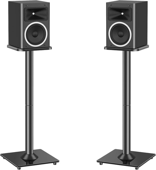 MOUNTUP Universal Speaker Stands Pair for Surround Sound, 31" Height Floor Speaker Stands, Holds Bookshelf Speaker Satellite Speaker Large Speaker, Up to 22LBS Cable Concealing 9.8" Plate Black MU9132
