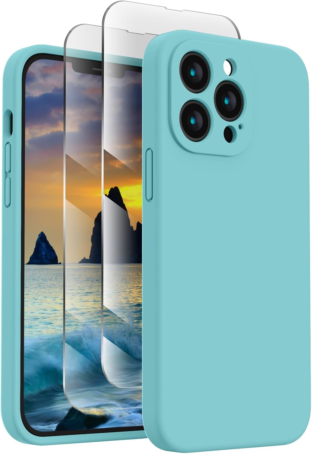 FireNova Designed for iPhone 13 Pro Case, Silicone Upgraded [Camera Protection] Phone Case with [2 Screen Protectors], Soft Anti-Scratch Microfiber Lining Inside, 6.1 inch, Sea Blue