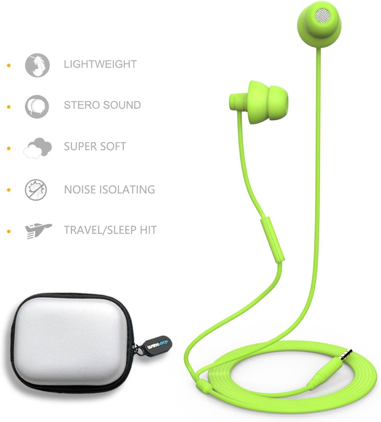 MAXROCK (TM Total Soft Silicon Headphones with Mic Sleep Travel Choice for Cellphones Tablets and 3.5mm Jack (Green)