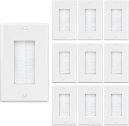 Iwillink Brush Wall Plate (10 Pack), Cable Pass Through Insert for Wires, Single Gang Cable Access Strap, Wall Socket for HDTV, Home Theater Systems
