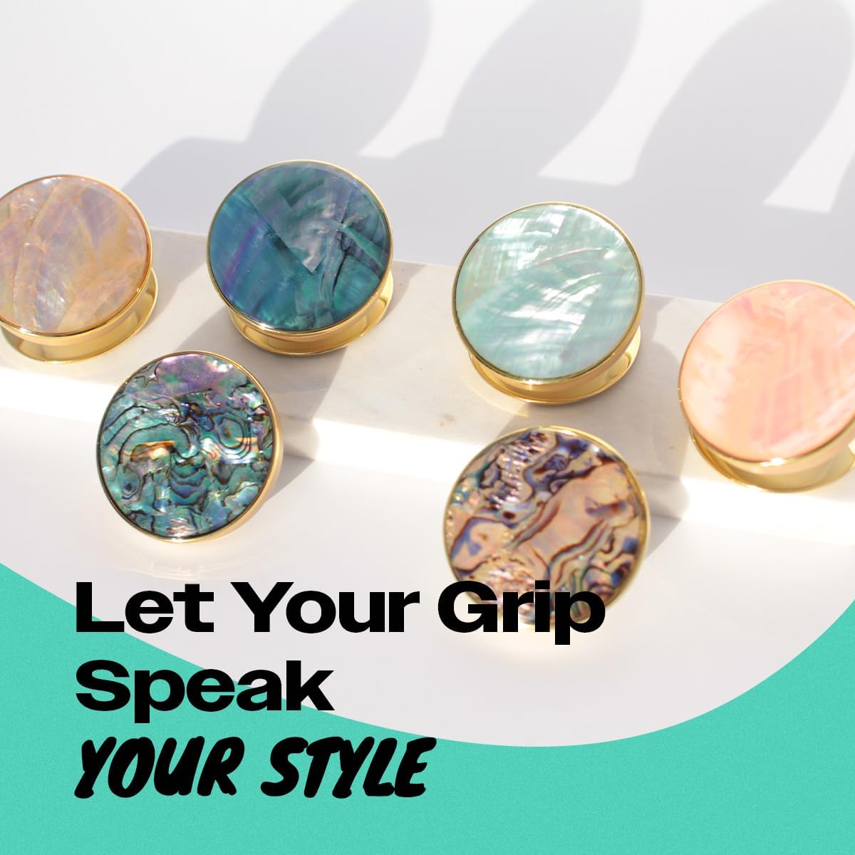 OnTheGrip Cute Natural Seashell Design Round Shape Collapsible Mobile Phone Grip Stand Holder for Smartphone Tablet Cell Phone Accessory (Aqua Blue)