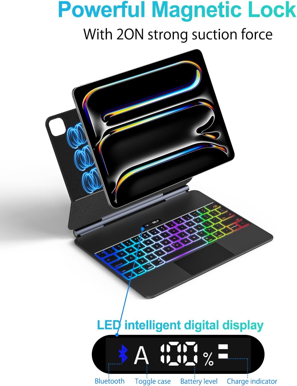 Keyboard Case for iPad Pro 11 Inch (M4) 2024, Ultra-Slim Magic Keyboard with Multi-Touch Trackpad, 7 Colors Backlight, Floating Cantilever Stand, BluetoothKeyboard for iPad Pro 11 M4, Black