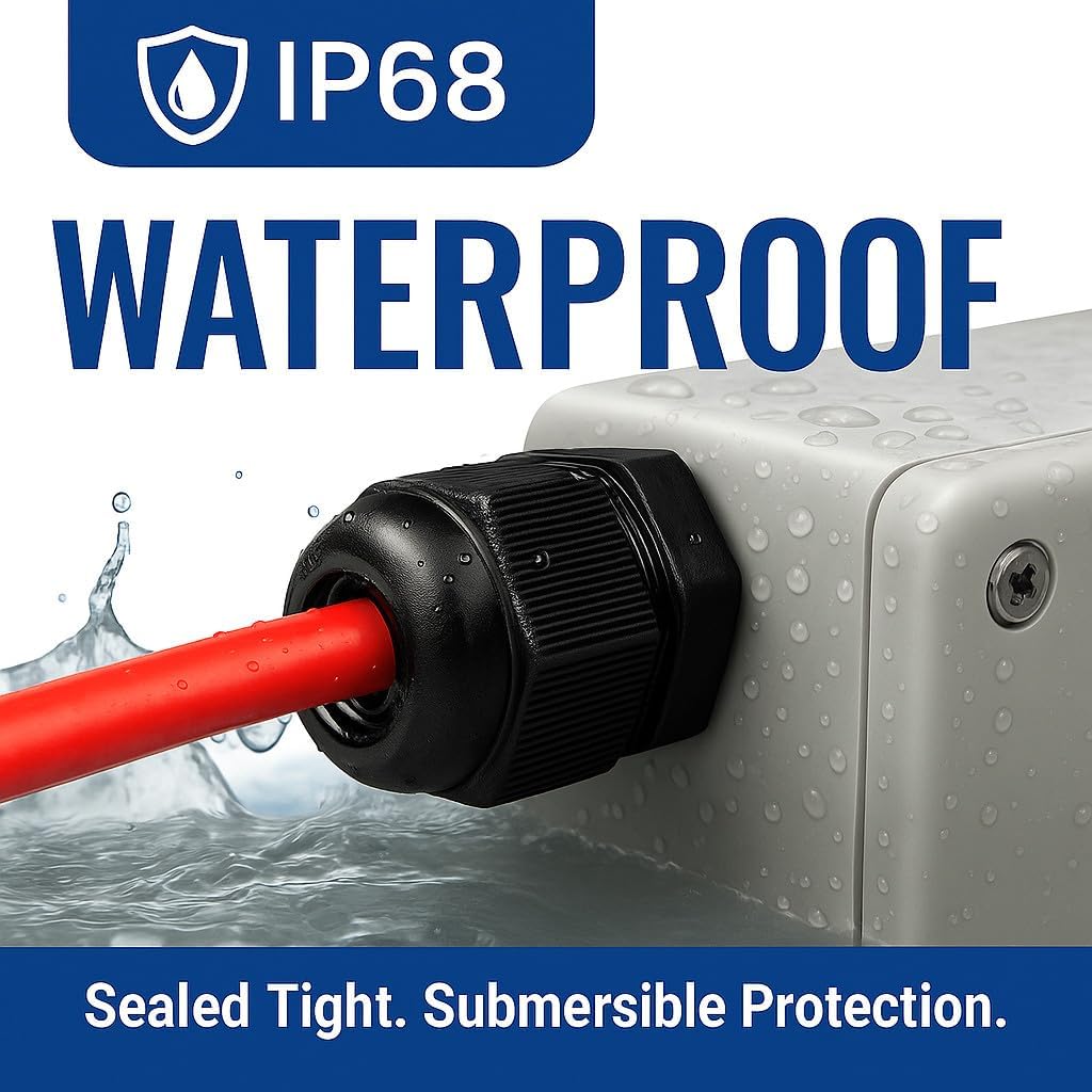 MGI SpeedWare 3/8" NPT Strain Relief Nylon Cord Grip Cable Glands, Black Plastic Grommet 5-Pack