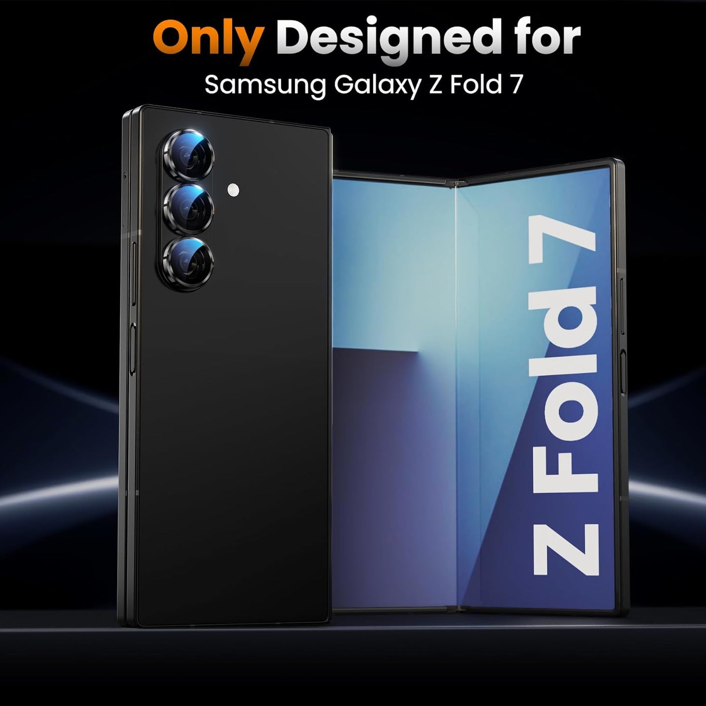 YWXTW for Samsung Galaxy Z Fold 7 Camera Lens Protector, [12X Stronger Adhesion] Individual Anti Scratch Metal Ring Tempered Glass Camera Screen Protector for Z Fold 7 Accessories 2025 (Black)