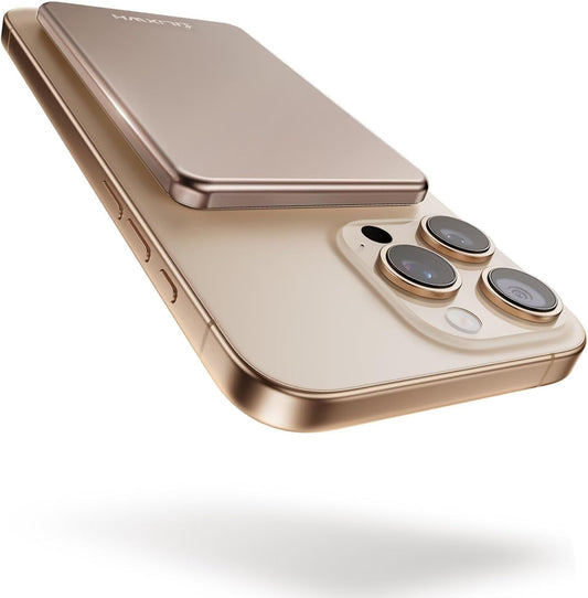 [0.3" Ultra Slim] [Alloy-Made] Magsafe Portable Charger for iPhone, 2025 Upgrade 5000mAh Fast Charging Magnetic Power Bank, Wireless Battery Pack for iPhone 16 15 Pro Max 14 13 12, Desert Gold