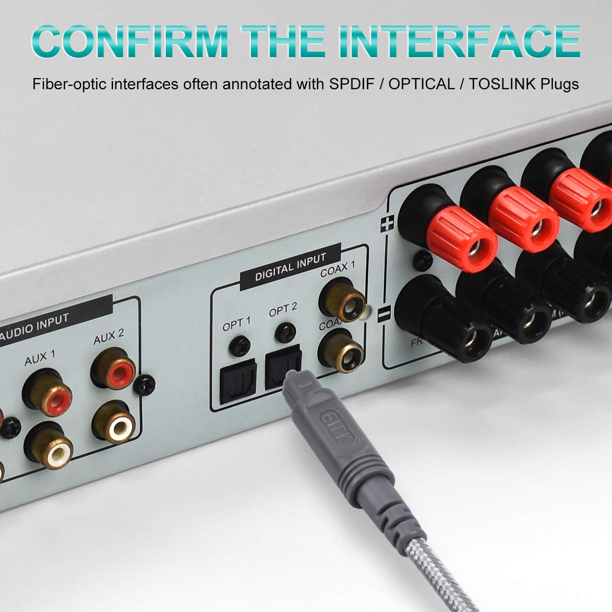 EMK Digital Optical Audio Cable Toslink Cable - [Cotton Braided Jacket,Durable and Flexible] Fiber Optic Cord for Home Theater, Sound bar, TV, PS4, Xbox & More (6.6Feet/2M)