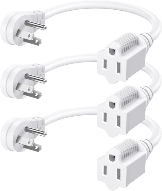 DEWENWILS 1FT Extension Cord Indoor, 14 Gauge Short Flat Plug Extension Cord White with 3 Prong, Low Profile Power Cable SJT, ETL Listed, 3 Pack