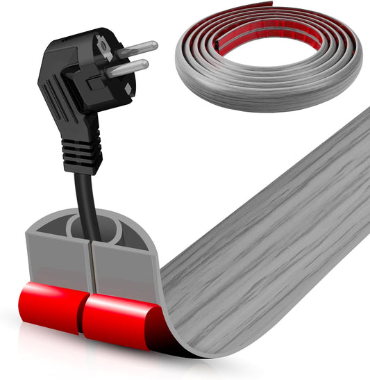 Floor Cord Cover Self Adhesive Cord Hider,20FT Cable Management, Extension Strip Protector for Wires, Prevent Cable Trips for Offices, Gyms, Exhibitions Cavity:0.39"(W) x 0.27"(H) Gray Wood