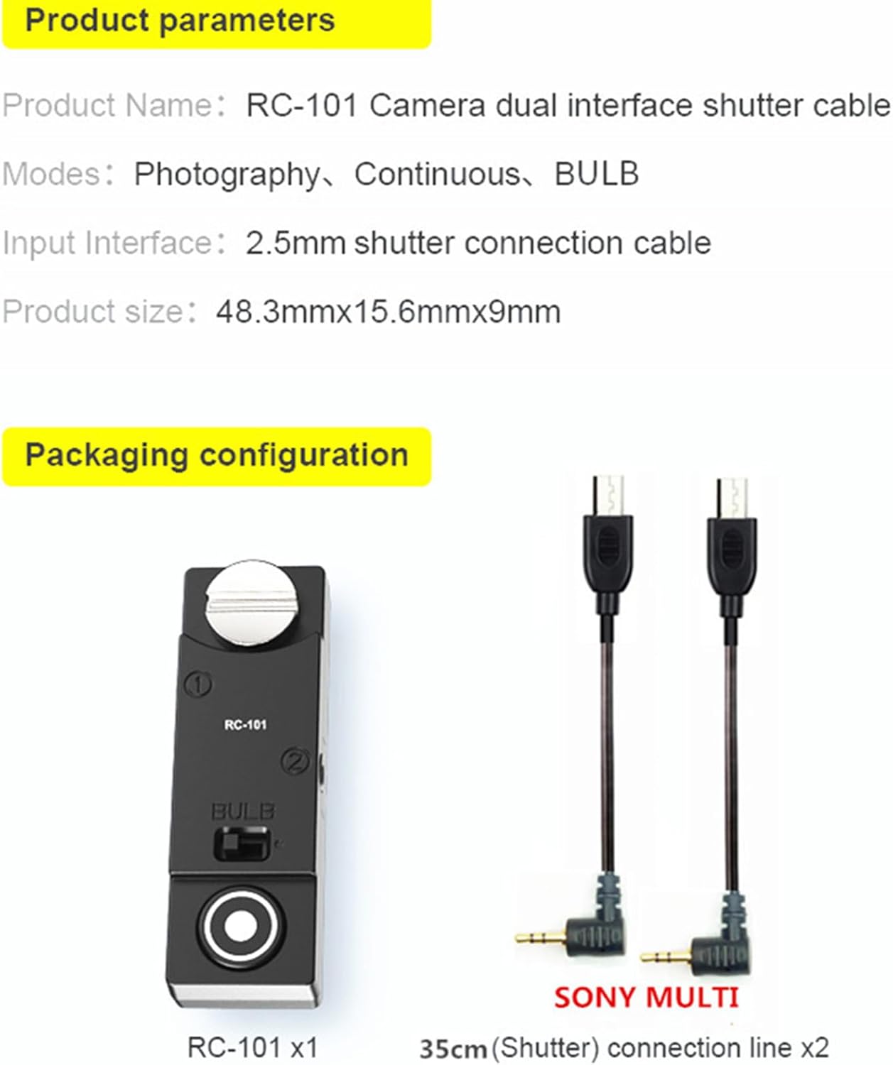 RC-101 S2 Shutter Release Remote Control for Sony a7/a7ii/a7iii/r2/r3/a6500 1/4 Stabilizer Extension Photo Key Accessories. Small Size Remote Control