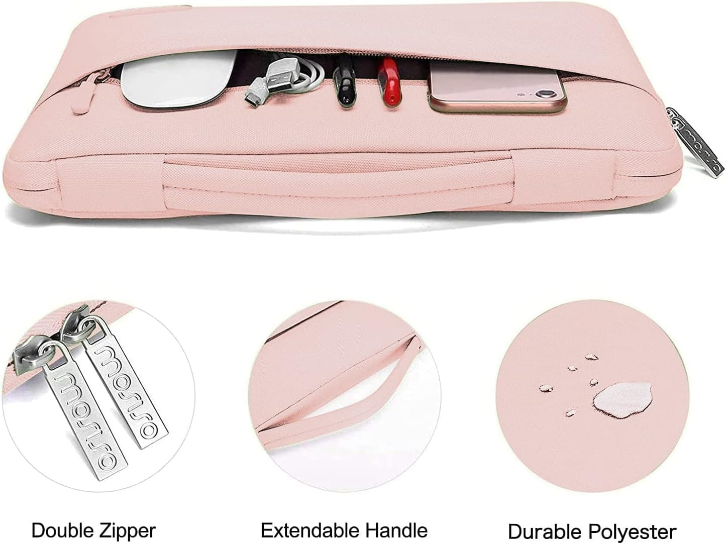 MOSISO Compatible with MacBook Air 13 inch Case 2025 2024 2023 2022 M4 A3240 M3 A3113 M2 A2681, Hard Shell&Sleeve Bag&Keyboard Skin&Webcam Cover&Screen Film for MacBook Air 13.6 inch, Chalk Pink