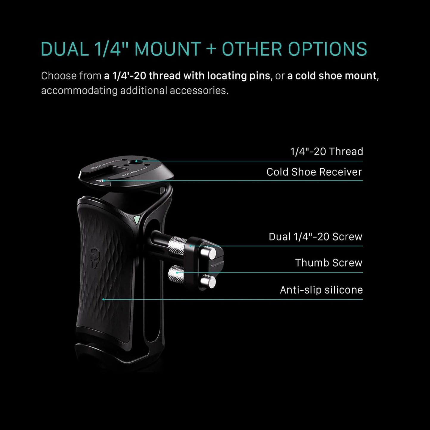 Tilta Xeno Side Handle for Filmmakers & Cameras - Titanium Gray | Secure Connection & Helps Prevent Rotation | Adjustable Height | Textured Silicone Grip | Convenient Assembly (Dual 1/4″-20)