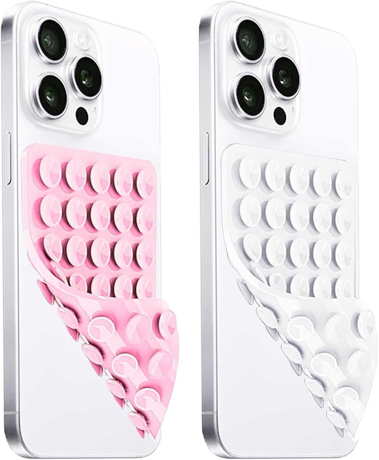2 Pack Silicone Suction Cup Phone Case Mount Double Sided, Hands-Free Strong Grip Silicon Phone Holder, Non Slip Phone Accessories for Selfies and Videos (Light Pink&White)