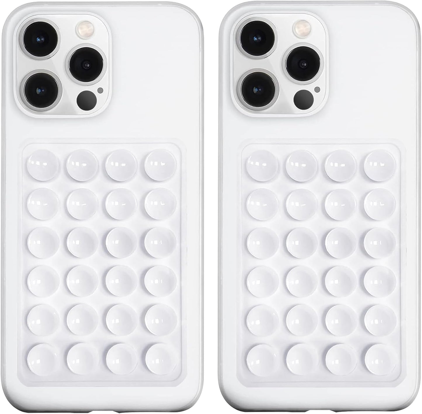 2 Pack Silicone Suction Phone Case Mount, Silicon Adhesive Phone Grip for Smartphones, Hands-Free Mirror Shower Phone Holder for Selfies, Tiktok Videos (White)