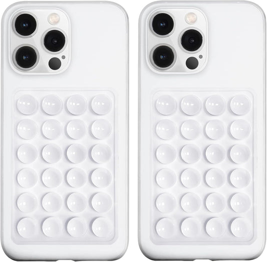 2 Pack Silicone Suction Phone Case Mount, Silicon Adhesive Phone Grip for Smartphones, Hands-Free Mirror Shower Phone Holder for Selfies, Tiktok Videos (White)