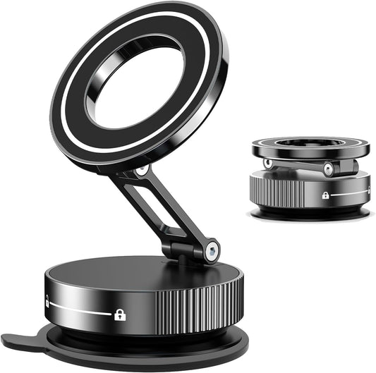 360° Vacuum Suction Cup Magnetic Car Phone Holder [ 96+LBS Suction & 2800gf Magnetic ], Foldable Portable Magnetic Phone Holder for Your Car, Car Phone Mount for iPhone 16/15/14/13/12 Series