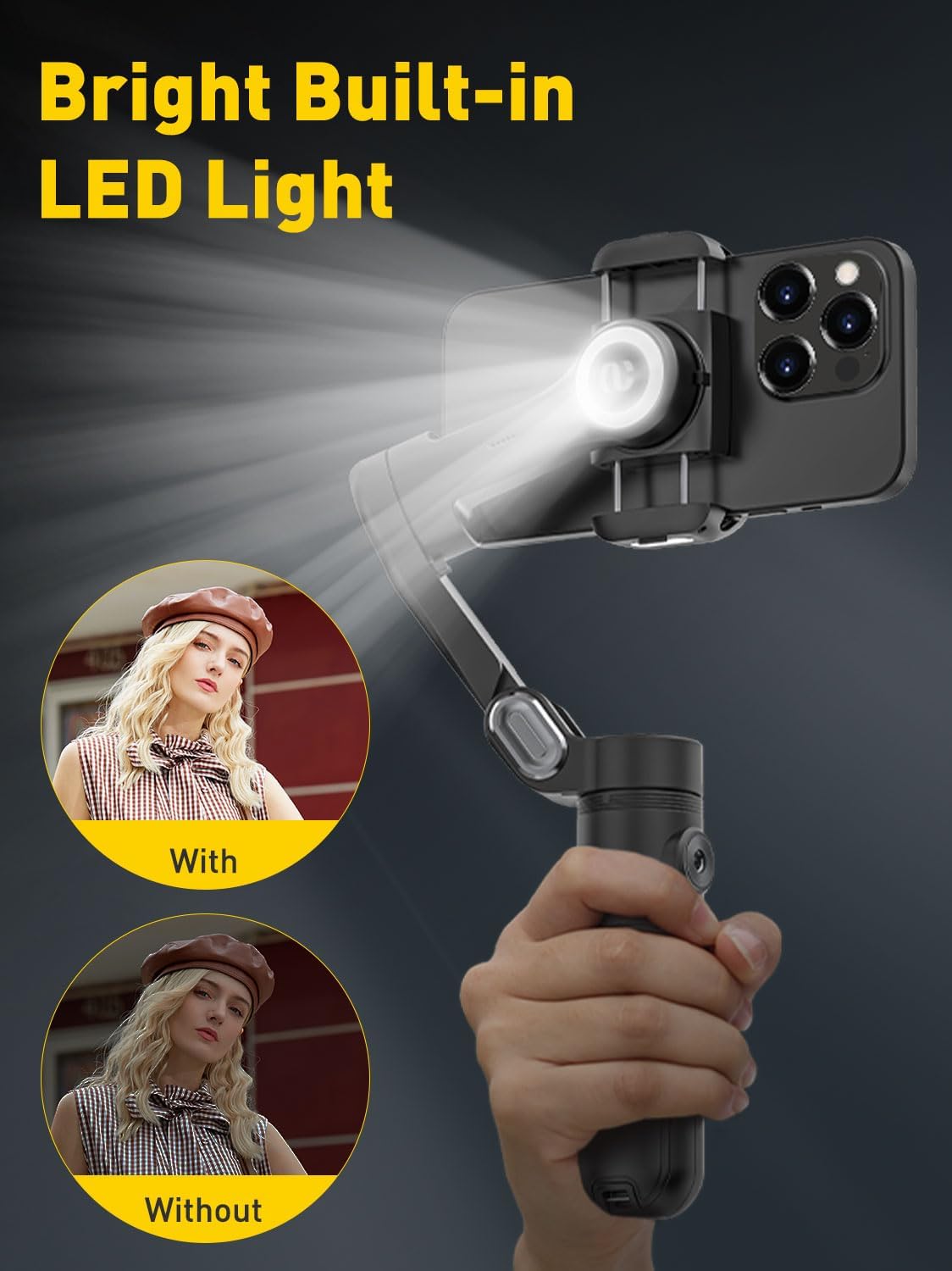 3-Axis Gimbal Stabilizer for iPhone 15/14/13 Pro Max Android,Foldable Smartphone Gimbal w/Built-in Fill Light,1/4 Thread,Professional Anti-Shake Video Record for TikTok YouTube(Smart X Black)