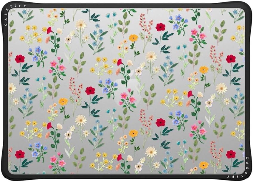 CASETiFY Impact MacBook Air 13.6" (M2-M4) Case [Cushioned Impact Corners/Scratch-Resistant/Anti-Slip Grip] - Spring Botanicals 2 - Clear Black