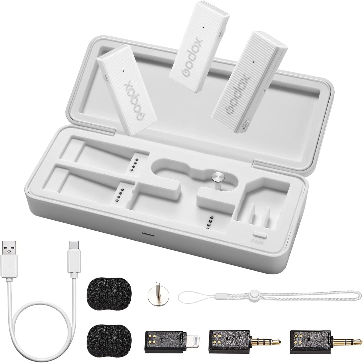 GODOX 【2025 Latest Model】 Movelink Mini LT Kit Wireless Microphone System, 2.4GHz Lavalier Mic 100m(328ft.) Range with Charging Case for iPhone, Camera, Vlogger, Youtuber, Interviewer(White)